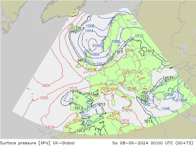 Surface pressure UK-Global Sa 08.06.2024 00 UTC