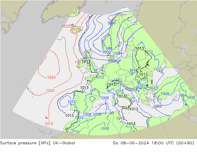 pression de l'air UK-Global sam 08.06.2024 18 UTC