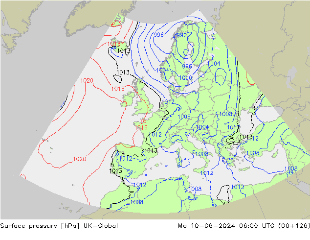 Pressione al suolo UK-Global lun 10.06.2024 06 UTC