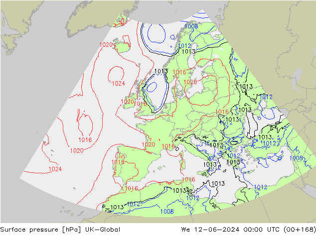pression de l'air UK-Global mer 12.06.2024 00 UTC