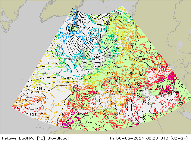 Theta-e 850hPa UK-Global Do 06.06.2024 00 UTC