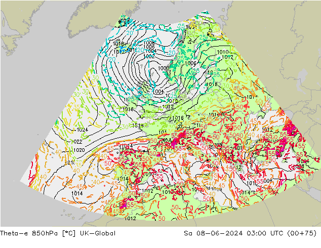 Theta-e 850hPa UK-Global Sa 08.06.2024 03 UTC