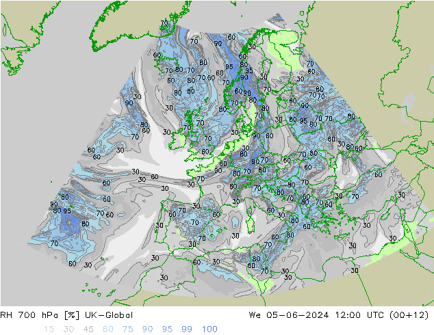 RH 700 hPa UK-Global  05.06.2024 12 UTC