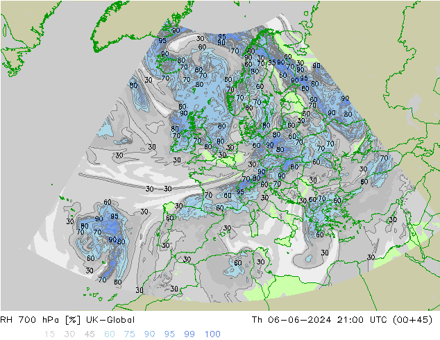 RH 700 hPa UK-Global Th 06.06.2024 21 UTC