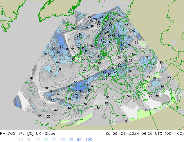 RH 700 hPa UK-Global nie. 09.06.2024 06 UTC