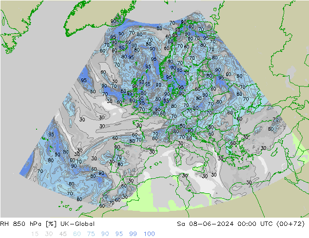 RH 850 hPa UK-Global Sa 08.06.2024 00 UTC