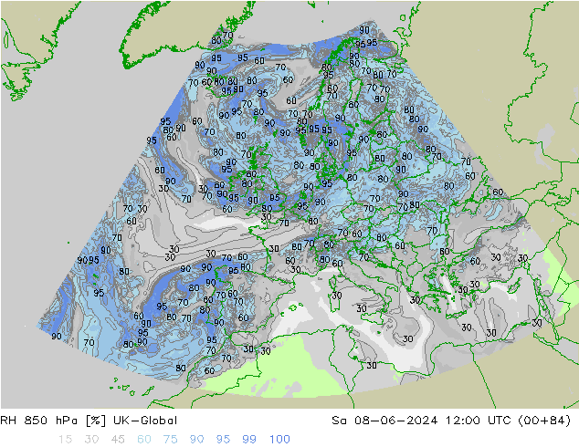 RH 850 hPa UK-Global Sa 08.06.2024 12 UTC