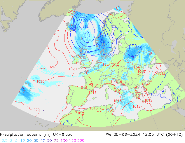 Totale neerslag UK-Global wo 05.06.2024 12 UTC