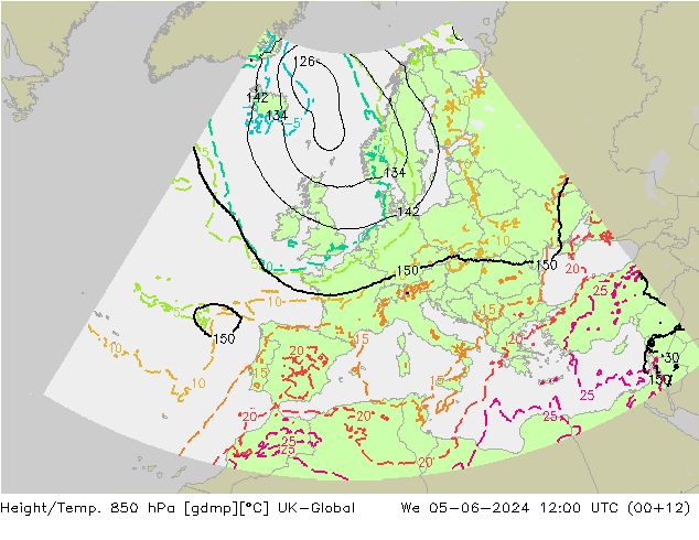 Height/Temp. 850 hPa UK-Global Qua 05.06.2024 12 UTC