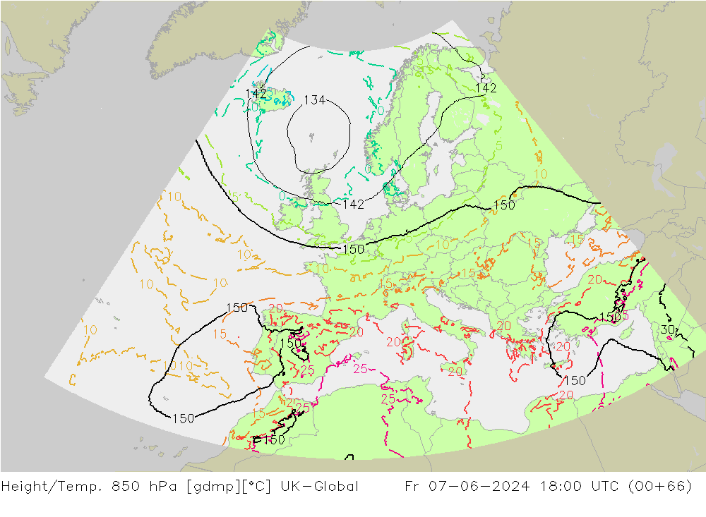 Yükseklik/Sıc. 850 hPa UK-Global Cu 07.06.2024 18 UTC