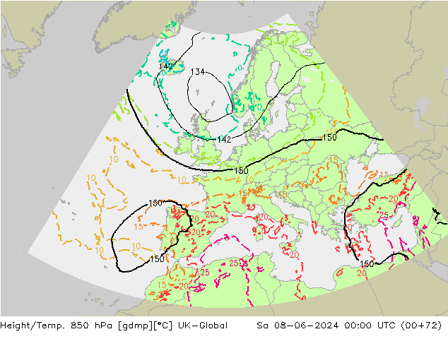 Yükseklik/Sıc. 850 hPa UK-Global Cts 08.06.2024 00 UTC