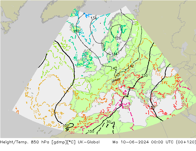 Height/Temp. 850 hPa UK-Global Mo 10.06.2024 00 UTC