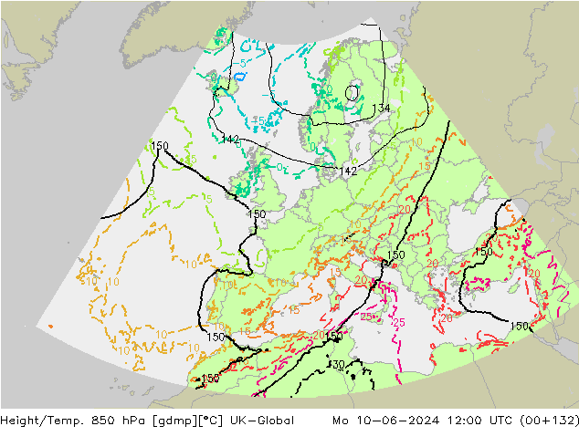 Height/Temp. 850 hPa UK-Global Mo 10.06.2024 12 UTC