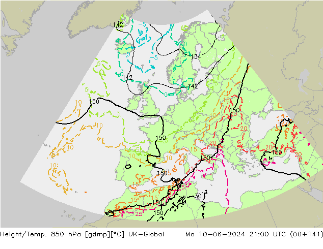 Height/Temp. 850 hPa UK-Global  10.06.2024 21 UTC