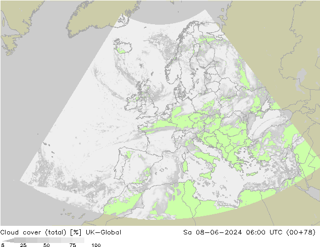 Cloud cover (total) UK-Global Sa 08.06.2024 06 UTC