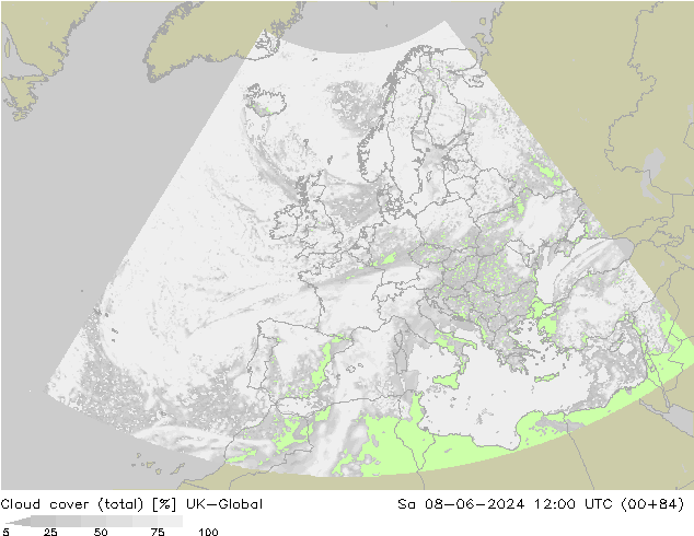 Nubes (total) UK-Global sáb 08.06.2024 12 UTC
