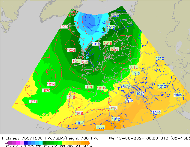 Thck 700-1000 hPa UK-Global We 12.06.2024 00 UTC