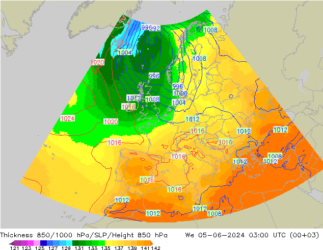 Schichtdicke 850-1000 hPa UK-Global Mi 05.06.2024 03 UTC