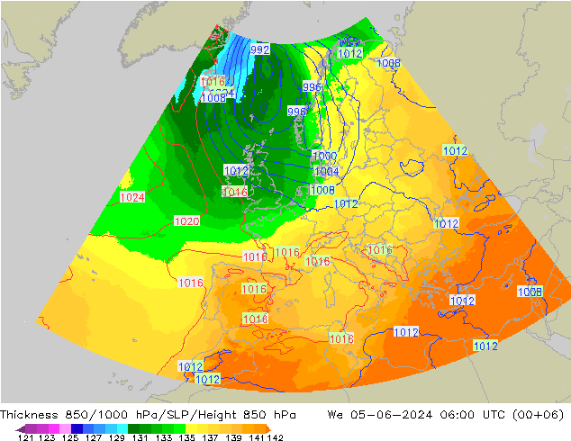 Thck 850-1000 hPa UK-Global We 05.06.2024 06 UTC
