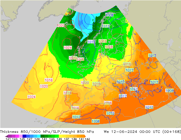 Thck 850-1000 hPa UK-Global  12.06.2024 00 UTC