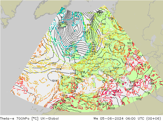 Theta-e 700hPa UK-Global mié 05.06.2024 06 UTC