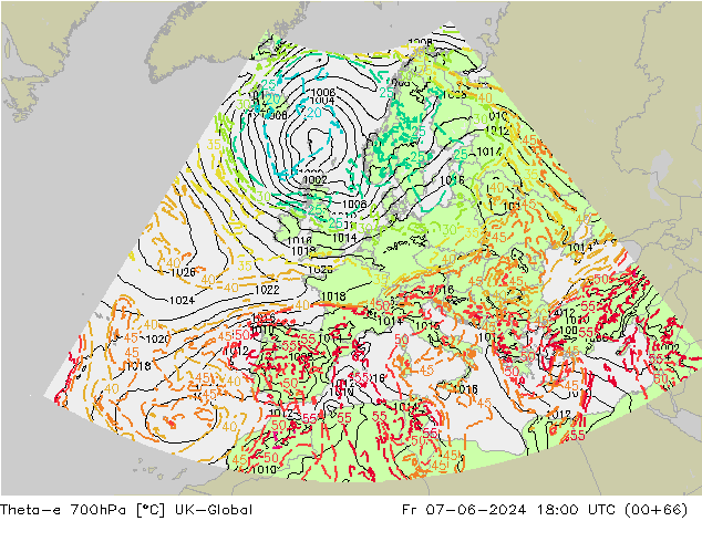 Theta-e 700hPa UK-Global ven 07.06.2024 18 UTC