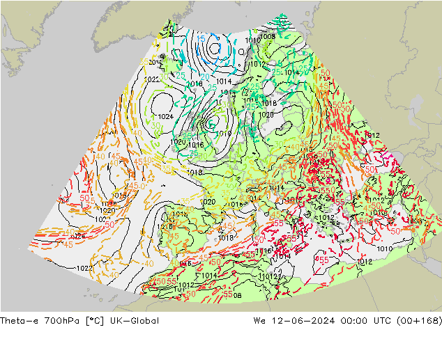 Theta-e 700hPa UK-Global We 12.06.2024 00 UTC