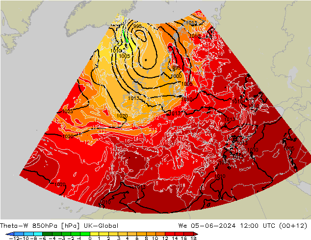 Theta-W 850hPa UK-Global We 05.06.2024 12 UTC