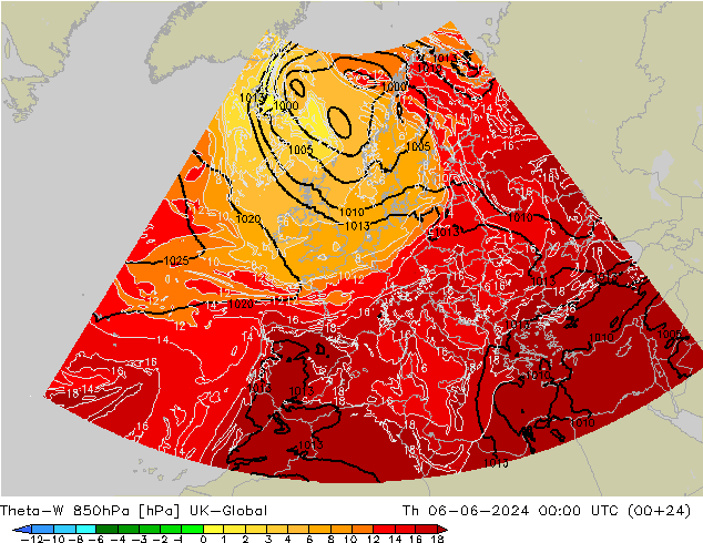 Theta-W 850hPa UK-Global Qui 06.06.2024 00 UTC