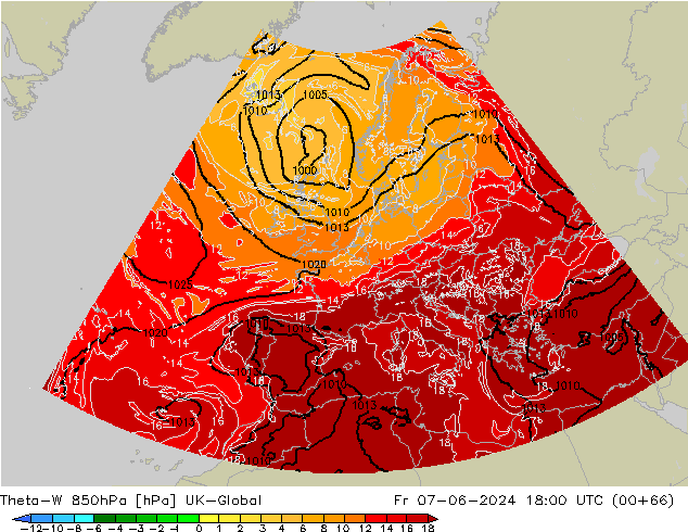Theta-W 850hPa UK-Global Fr 07.06.2024 18 UTC