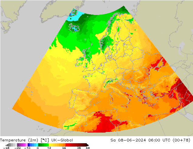 Temperatura (2m) UK-Global sab 08.06.2024 06 UTC