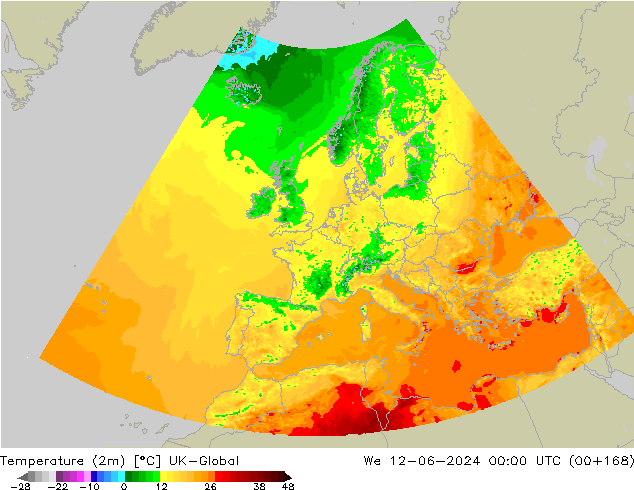 Temperatura (2m) UK-Global mer 12.06.2024 00 UTC