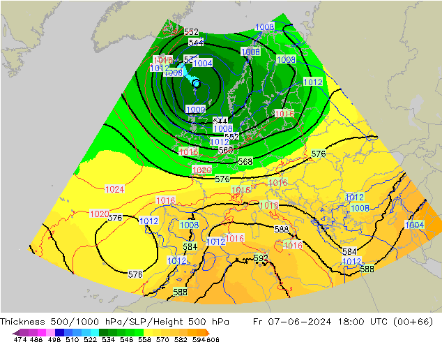 500-1000 hPa Kalınlığı UK-Global Cu 07.06.2024 18 UTC