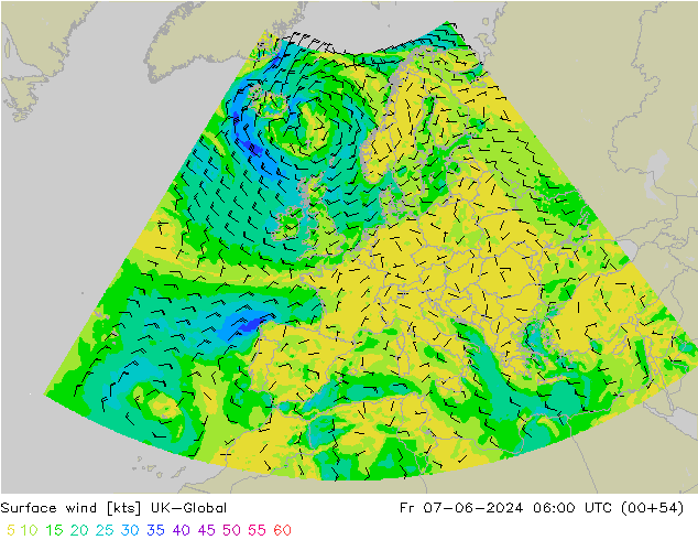 Wind 10 m UK-Global vr 07.06.2024 06 UTC