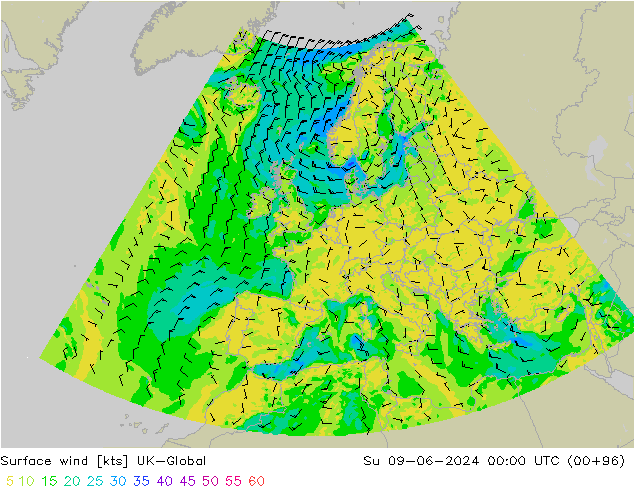 Surface wind UK-Global Su 09.06.2024 00 UTC