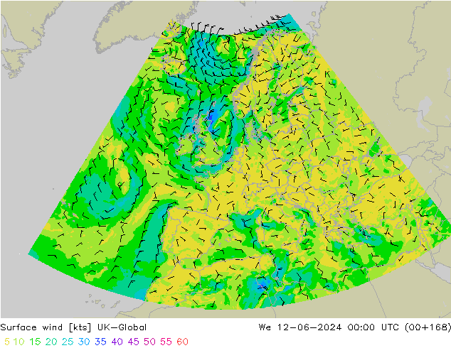 Wind 10 m UK-Global wo 12.06.2024 00 UTC