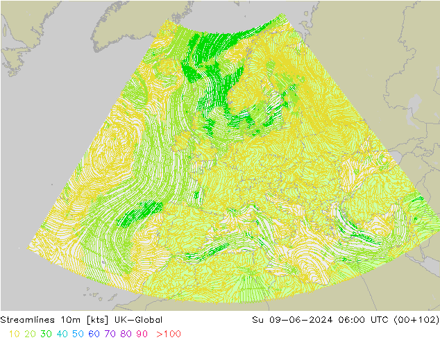 Streamlines 10m UK-Global Su 09.06.2024 06 UTC