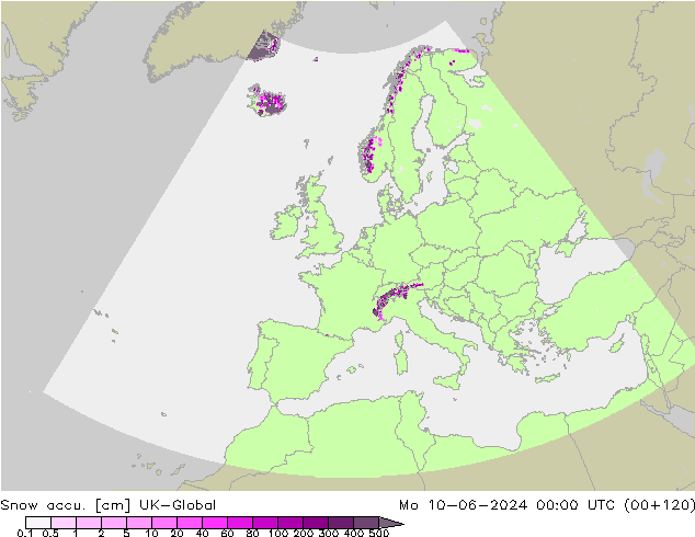 Totale sneeuw UK-Global ma 10.06.2024 00 UTC