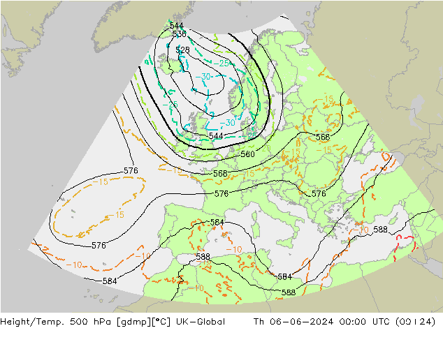 Height/Temp. 500 hPa UK-Global Th 06.06.2024 00 UTC