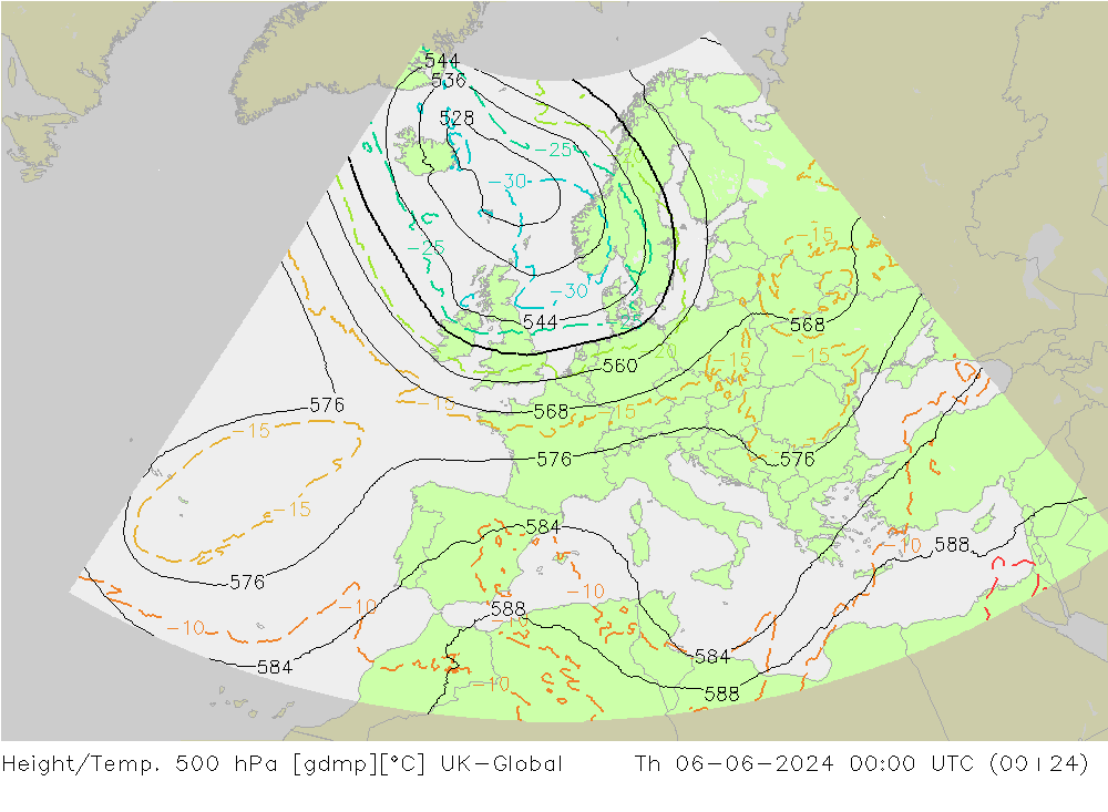 Height/Temp. 500 гПа UK-Global чт 06.06.2024 00 UTC