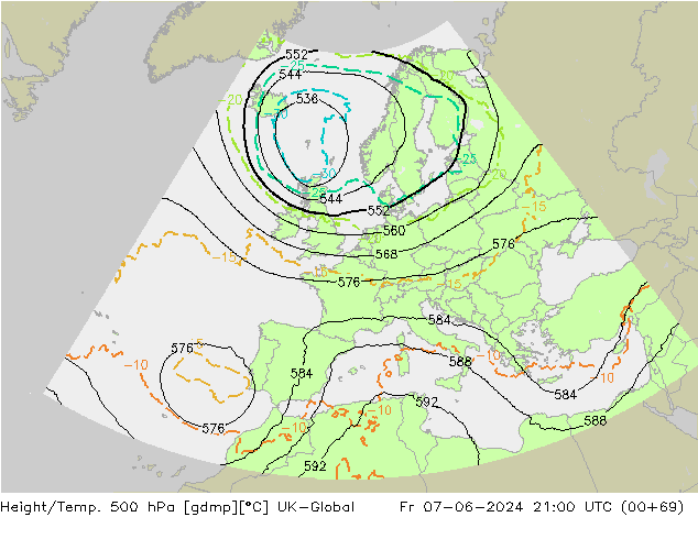 Hoogte/Temp. 500 hPa UK-Global vr 07.06.2024 21 UTC