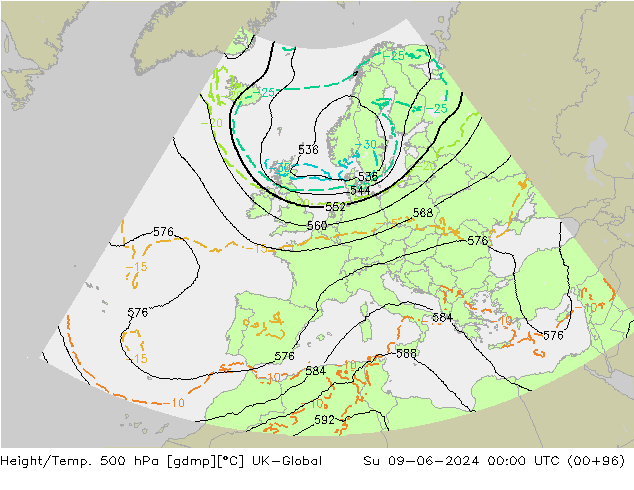 Height/Temp. 500 hPa UK-Global So 09.06.2024 00 UTC
