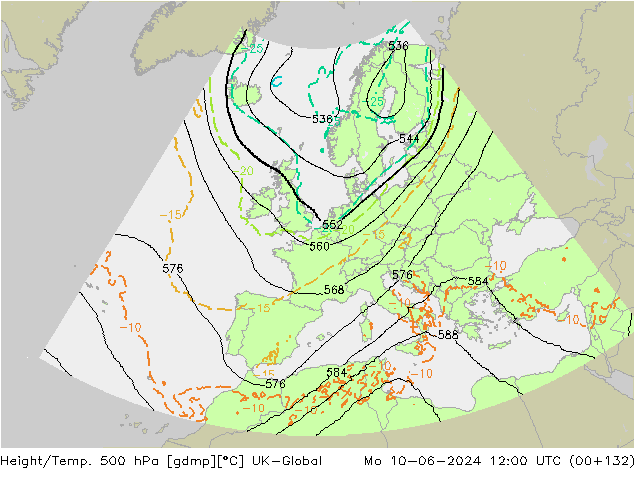 Height/Temp. 500 hPa UK-Global pon. 10.06.2024 12 UTC