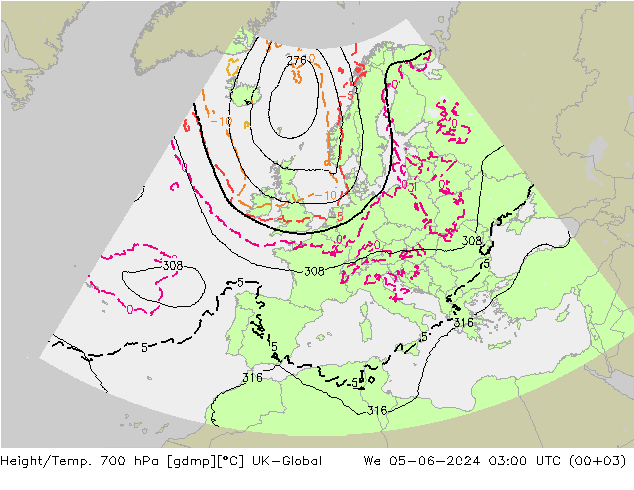 Yükseklik/Sıc. 700 hPa UK-Global Çar 05.06.2024 03 UTC