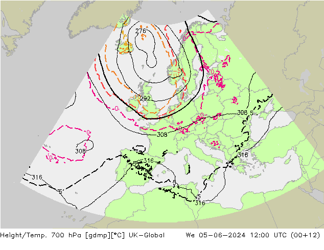 Height/Temp. 700 hPa UK-Global We 05.06.2024 12 UTC