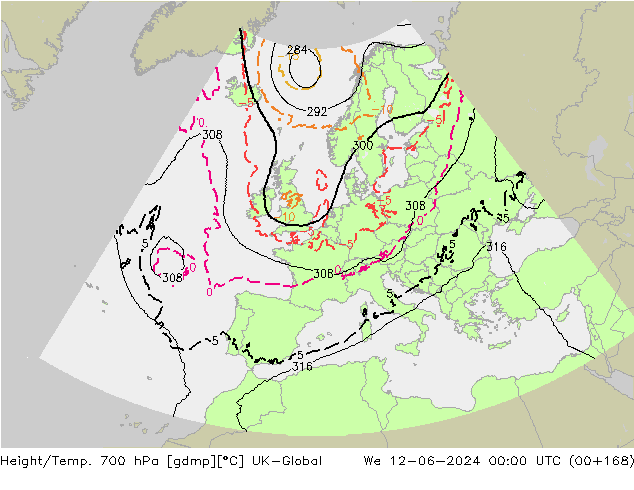 Height/Temp. 700 hPa UK-Global  12.06.2024 00 UTC