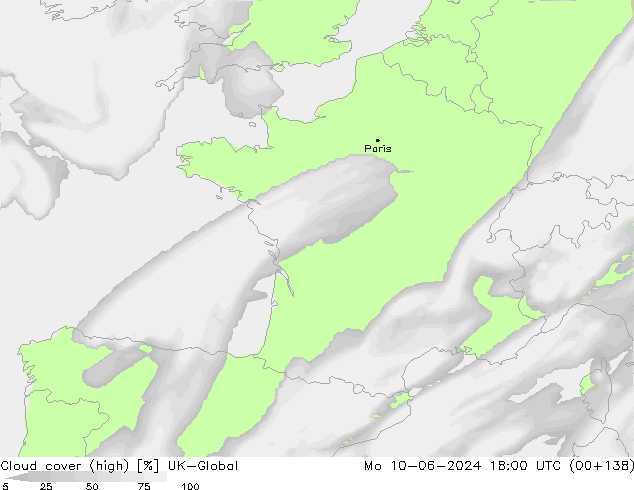 Cloud cover (high) UK-Global Mo 10.06.2024 18 UTC