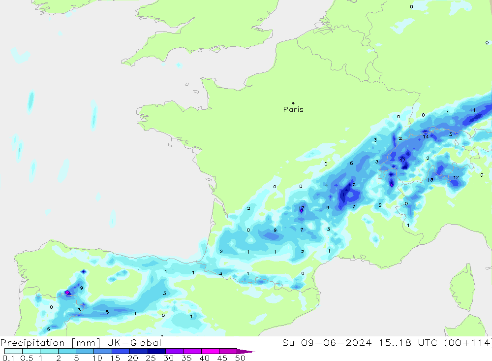 Neerslag UK-Global zo 09.06.2024 18 UTC