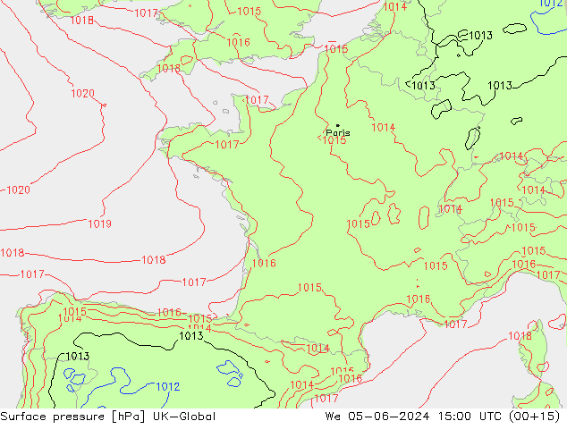 Atmosférický tlak UK-Global St 05.06.2024 15 UTC