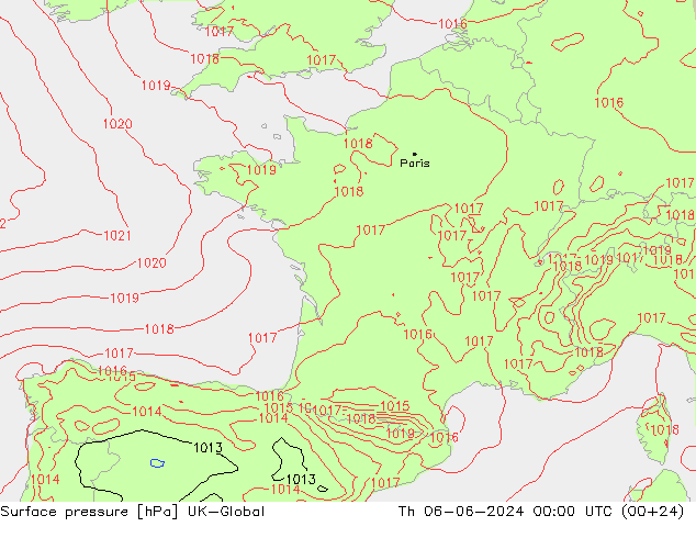 Presión superficial UK-Global jue 06.06.2024 00 UTC